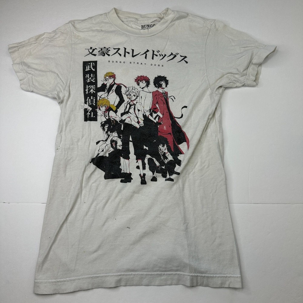 Bungo Stray Dogs Mens T-Shirt XS White Cotton Graphic Print Anime Short Sleeve